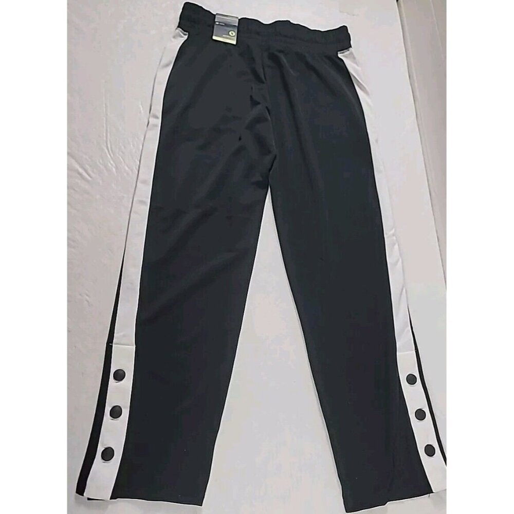 Xersion Womens Track Pants  Sz M Black White Strip Wide Leg Snaps At Ankle